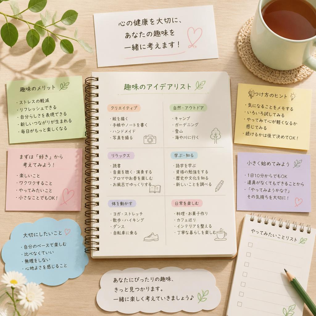 心の健康を大切に、あなたの趣味を一緒に考えます！